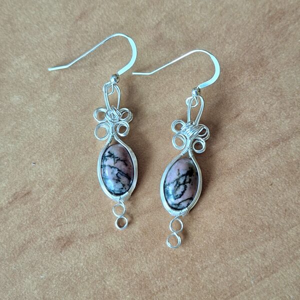 Rhodonite silver earrings